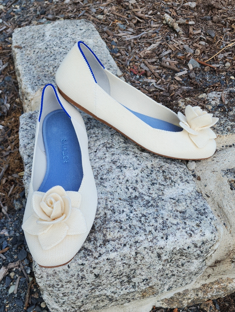Rothy's Petal Square Floral Ballet Flats with Blue Trim sz 7